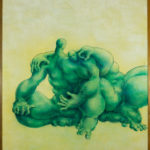 2. Giancarlo Airoldi, Figure in verde, tecnica mista su tavola, cm 190×150